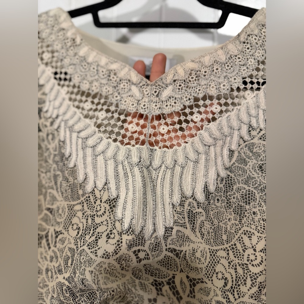Badgley Mischka Lace Mini Dress, Cream and Black, size 8 - Picture 3 of 8